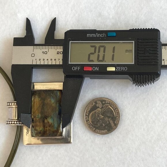 Sterling Silver 925 Chunky Rectangular Labradorite Slide Pendant Necklace 18" - Picture 15 of 16